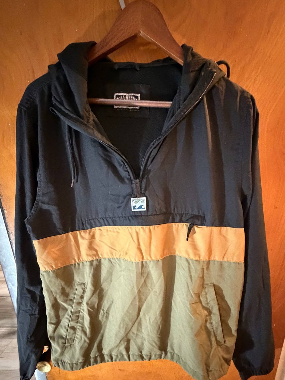 Billabong Black, Orange & Olive Colorblock Pullover Windbreaker